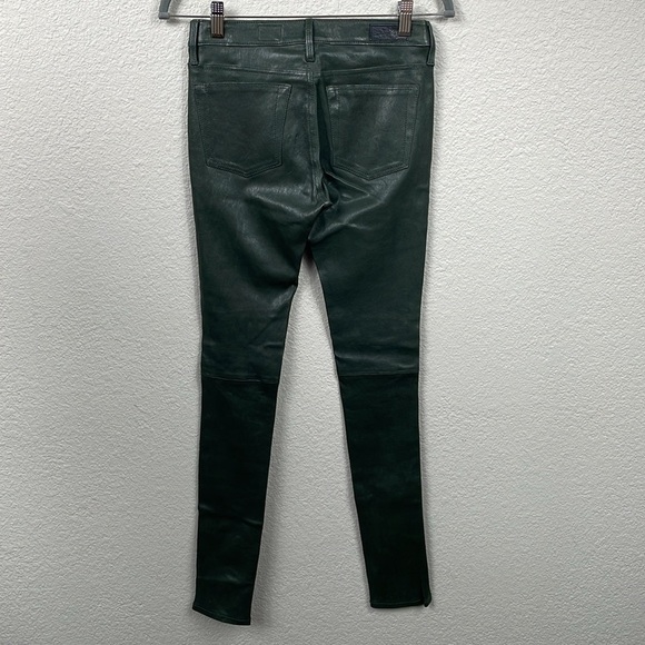 New AG Adriano Goldschmied The Legging Super Skinny Green Leather Pants Sz 26 - Picture 6 of 13